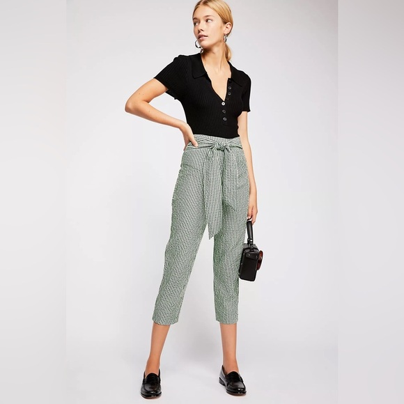 Free People West Side Tie Trousers in check  gingham Size 12 vacation  travel - Picture 1 of 9